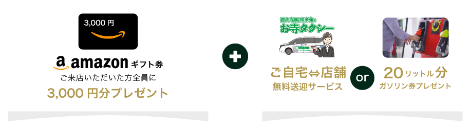 Amazonギフト券+ガソリン券プレゼント